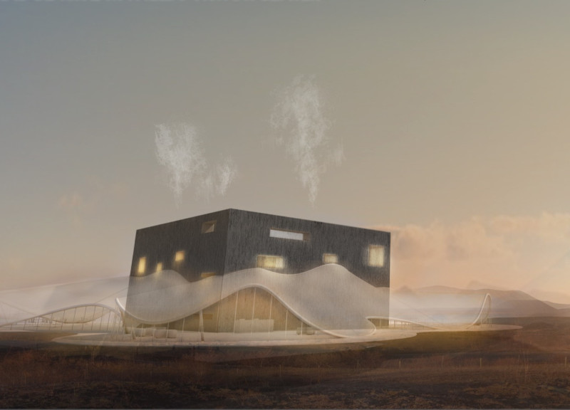 Curvilinear Foil Roof Enveloping Geothermal Visitor Experience Amidst Volcanic Landscape