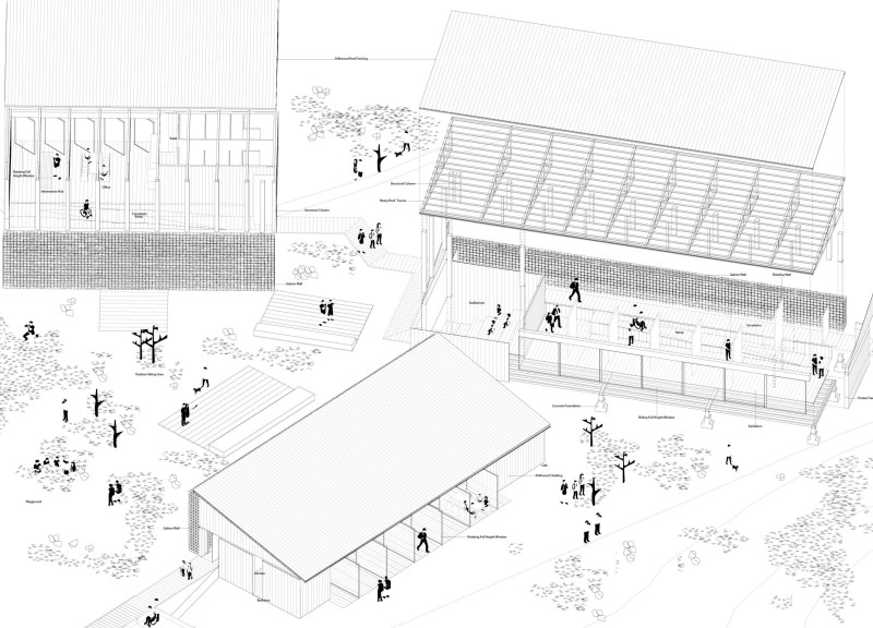 Charred Wooden Shingles and Layered Greenery in a Community-Focused Visitor Centre