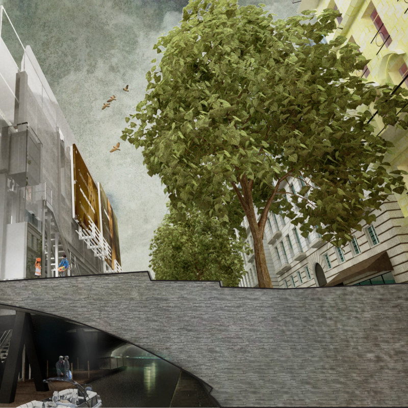 Elevated Living Above the Canal with Reinforced Concrete and a Glass Facade
