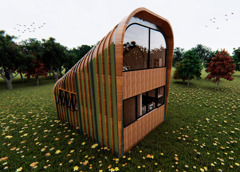 Residential home utilizing cross-laminated timber and charred cedar shingles for sustainable living