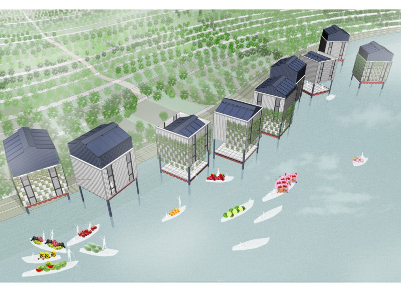 Floating Residence Embracing Stainless Steel and Recycled Plastics in a Dynamic Community Environment
