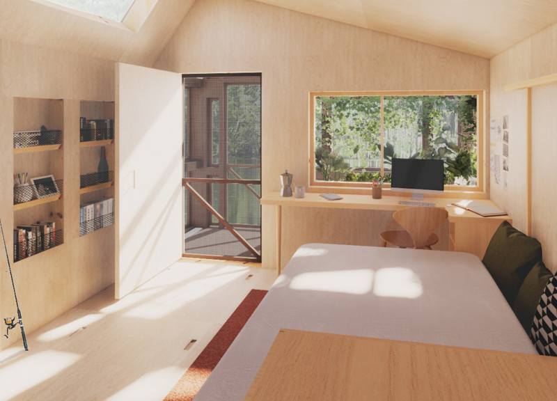Residential home featuring a buoyant foundation and sustainable materials in a coastal environment