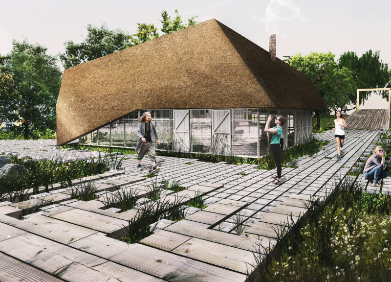 Blue Clay and Thatched Roof Create a Wellness Retreat Amidst Nature