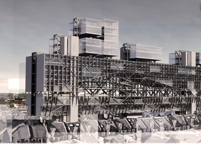 Louvered Glass Facade and Steel Framework Define a Flexible Mixed-Use Urban Habitat
