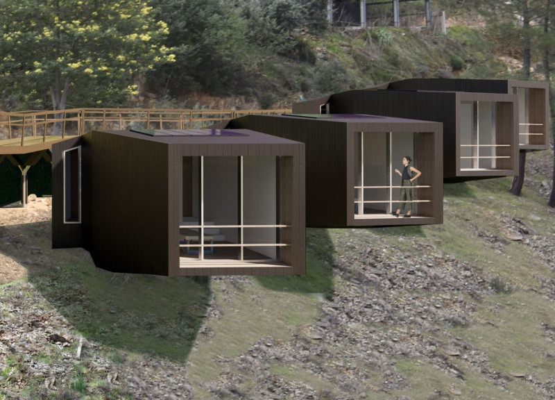 Charred Wooden Shingles and XPS Insulation in a Natural Retreat Structure  