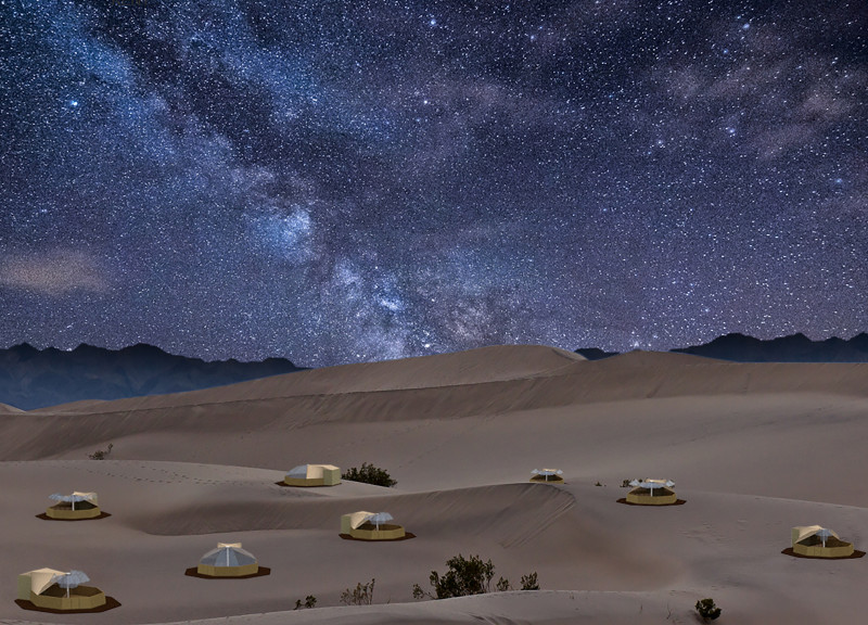 Octagonal Canopy Structures in Natural Fabrics for Desert Hospitality  