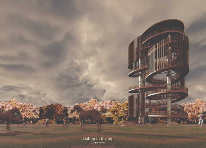 Spiraling Structure of Charred Timber Shingles Embracing Natural Light in a Community Space