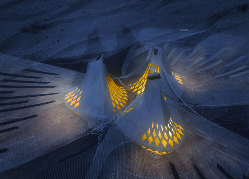 Canopy Explorations With Tent Fabric and Concrete In A Sustainable Desert Retreat