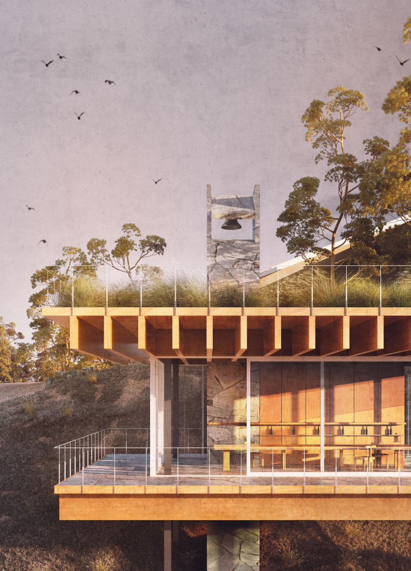 Community center featuring reclaimed wood and charred shingles with a focus on eco-friendly design practices