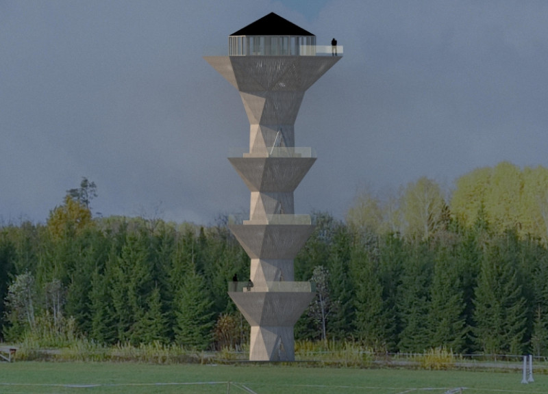 Tiered Observation Point Crafted With Plato Wood and Galvanized Steel Elevating Views in a Forest Canopy  