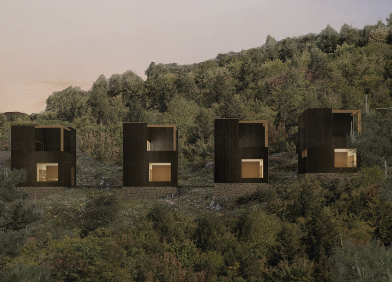 Charred Cedar Cabins Melding Nature and Therapy in a Serene Valley Setting