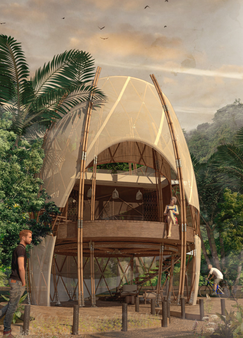 Bamboo Huts Seamlessly Integrated into Natural Landscapes for Sustainable Retreat Experience  