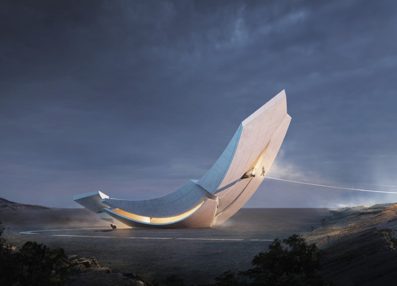 Terracotta-Clad Geologic Observation Hub Featuring Curvilinear Forms and Interactive Learning Spaces