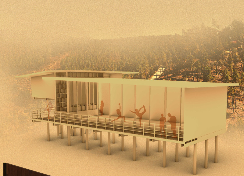 Elevated Structure Featuring Expansive Glass Facades and Sustainable Wood Cladding for Wellness Retreat  