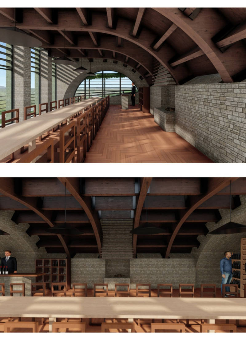 Green Roof Structure Utilizing Natural Stone and Timber For Wine Tasting Experience