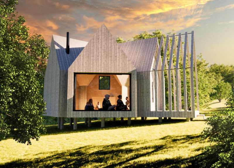 Hexagonal Retreat Crafted from Cross-Laminated Timber and Charred Wooden Shingles  