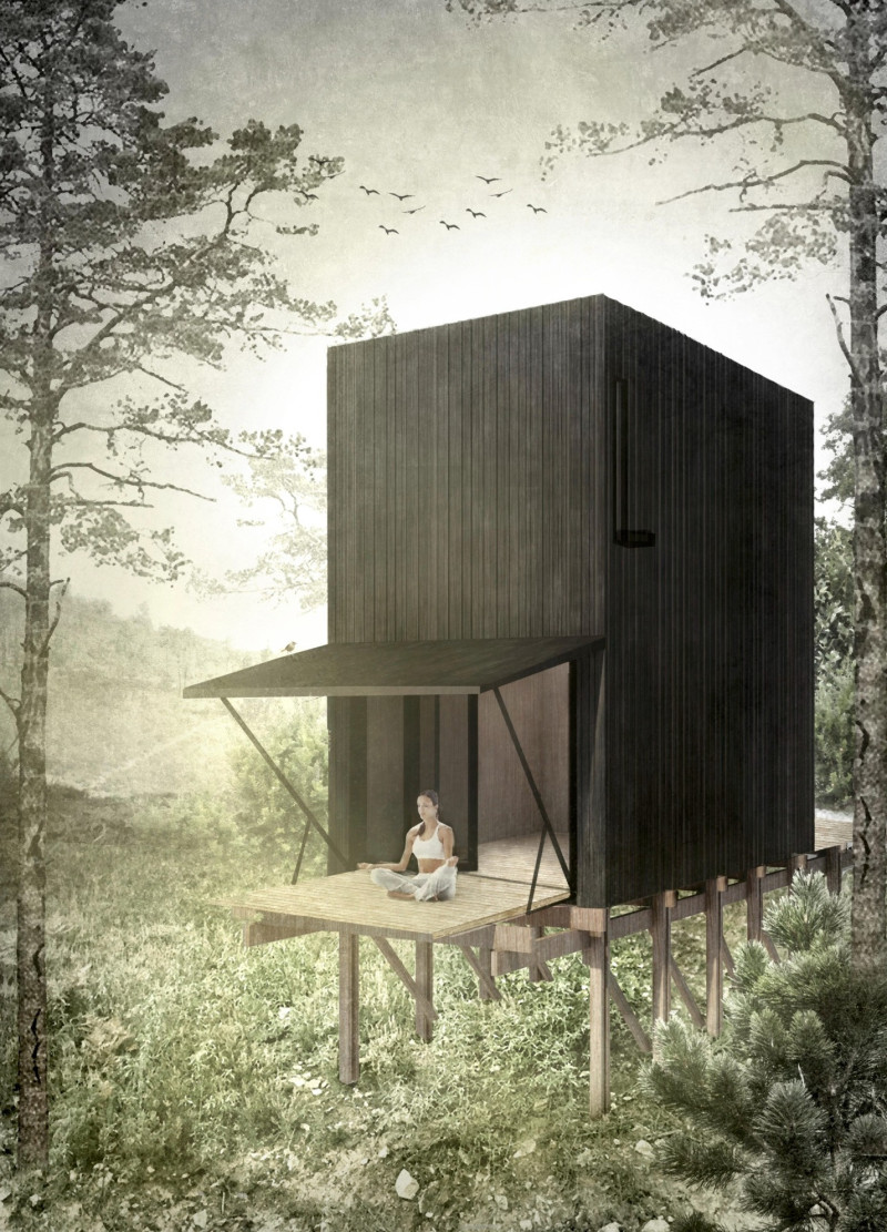 Charred Wooden Shingles and Cross-Laminated Timber Create a Retreat for Mindfulness in the Forest  
