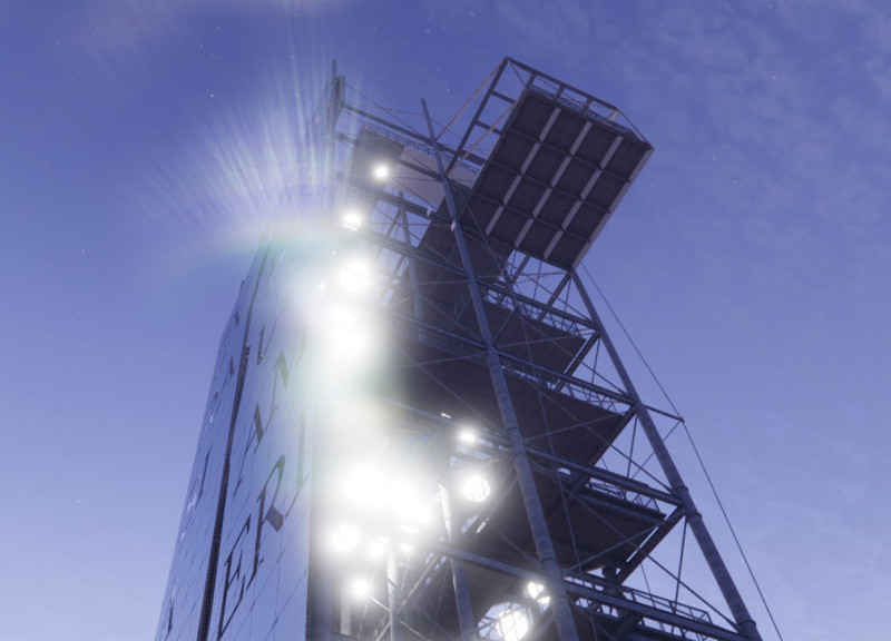 Mirrored Facade Tower Integrating Recycled Steel and Geothermal Elements for Cultural Exploration