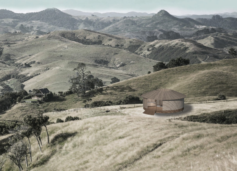 Circular Retreat Featuring Sliding Walls and Sustainable Plywood Construction