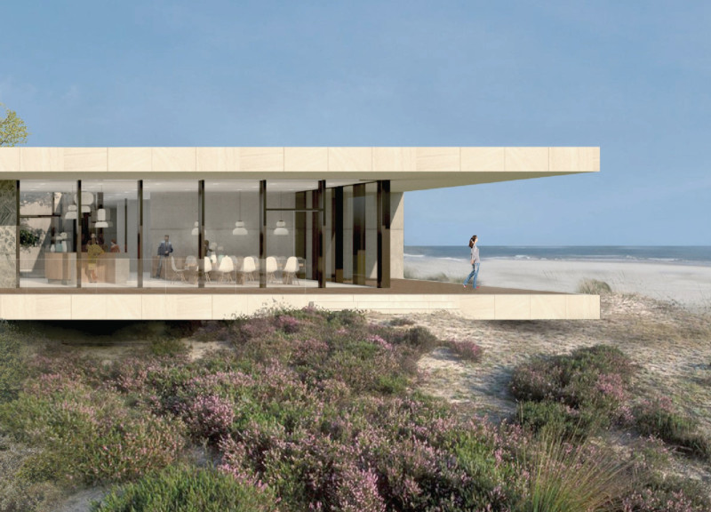 Timeless Serenity Crafted with Cast Concrete and Expansive Glass for Hospice Care
