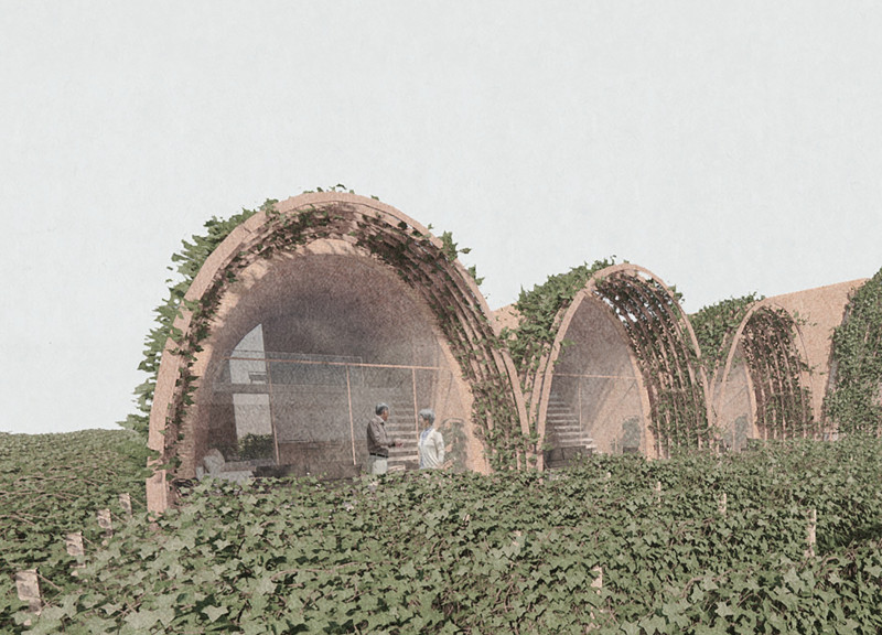 Vaulted Brick Arches and Transparent Spaces Nestled in the Umbria Landscape  