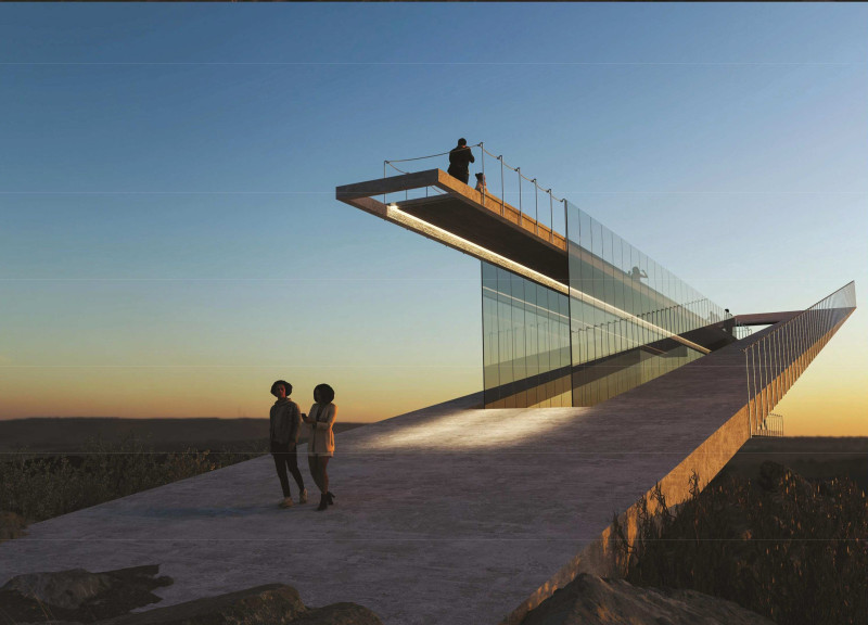 Fissure-Inspired Structure Integrating Glass, Steel, and Local Stone for Engaging Outdoor Experience