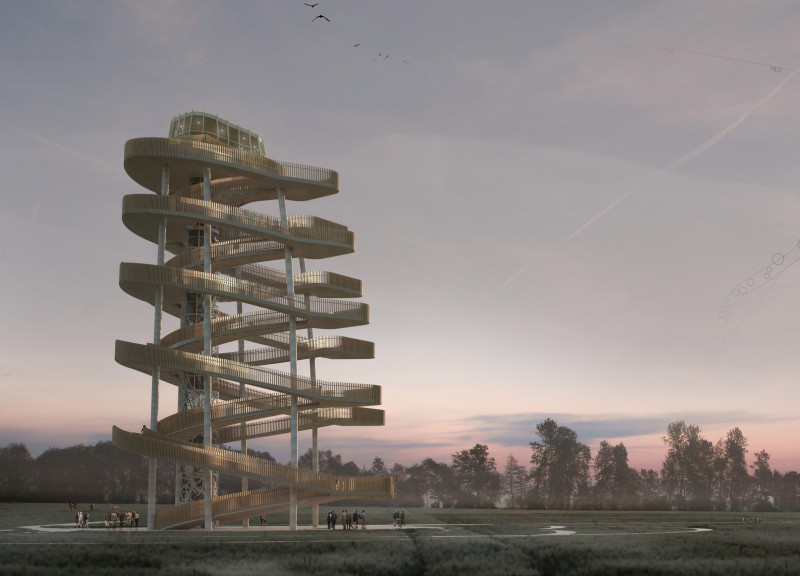 Spiral Tower Crafted From Local Timber and Steel Emphasizing Cultural Heritage and Sustainable Practices