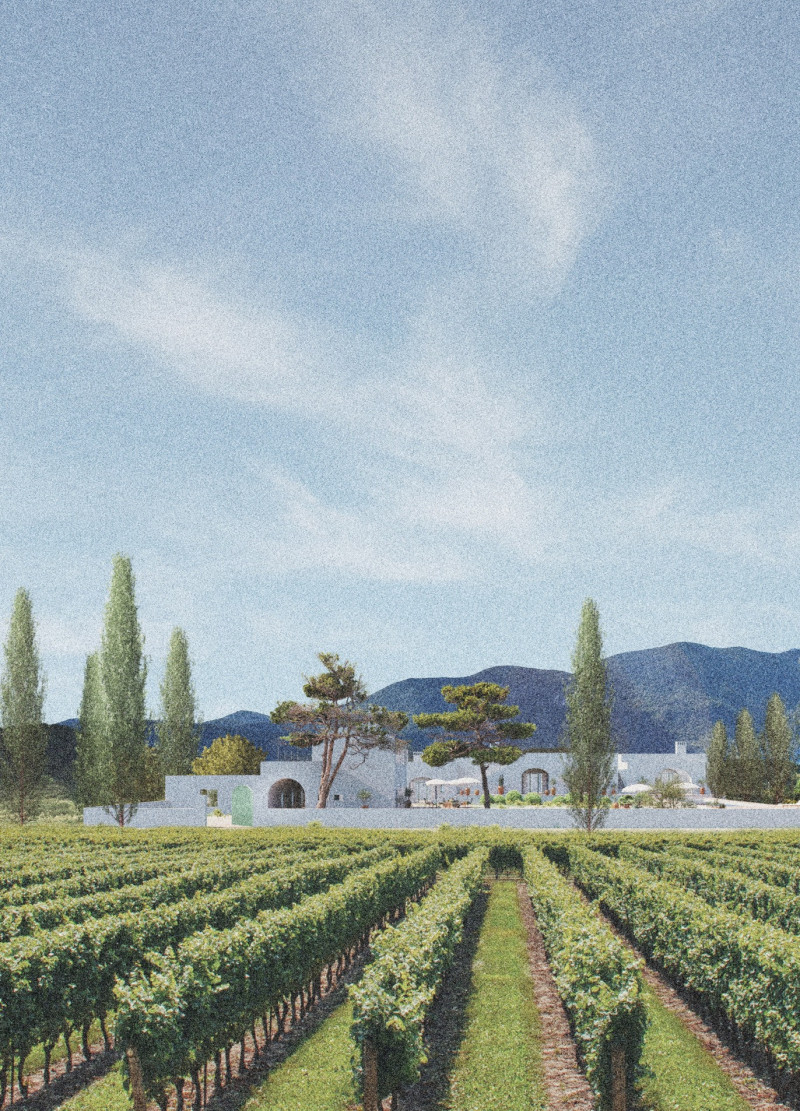 Terracotta Tiled Winery Nestled in a Vineyard Landscape with Expansive Views and Sustainable Materials  