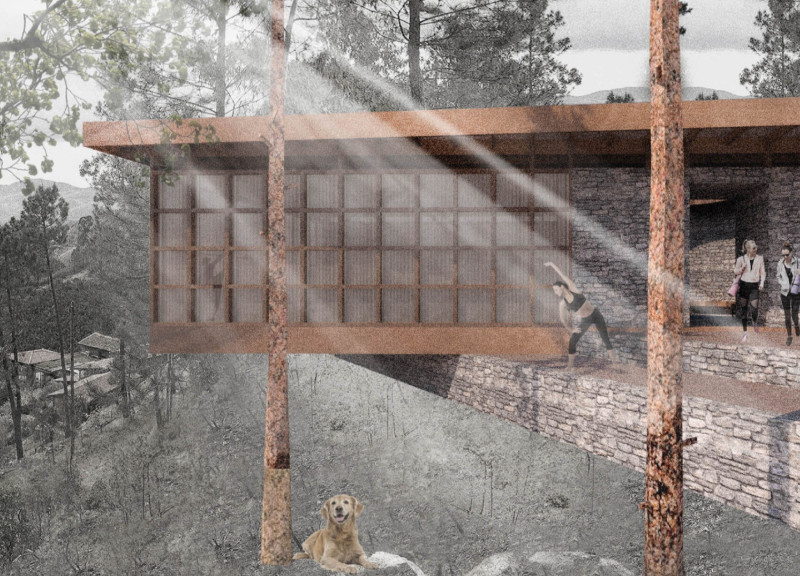 Cross-Laminated Timber Oasis With Natural Stone Elements For Mindful Practices  