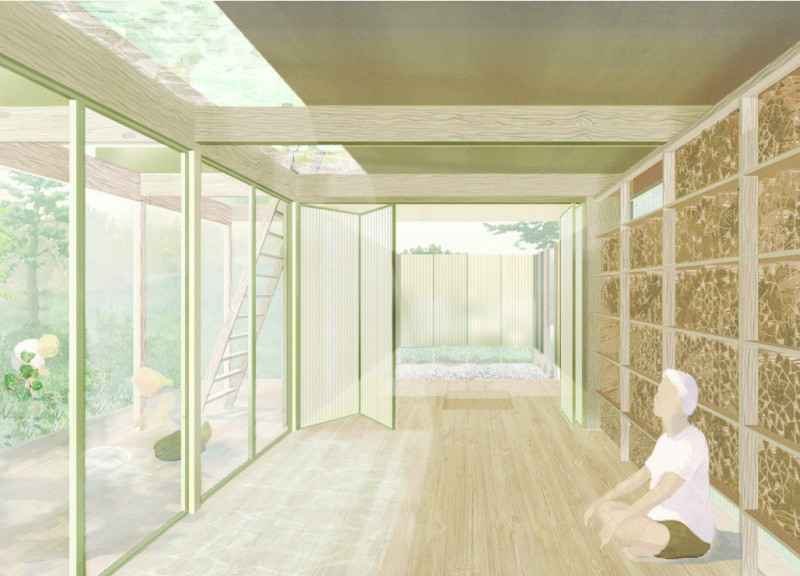 Charred Wooden Shingles Enveloping a Tranquil Meditation Retreat in Natural Wood Setting