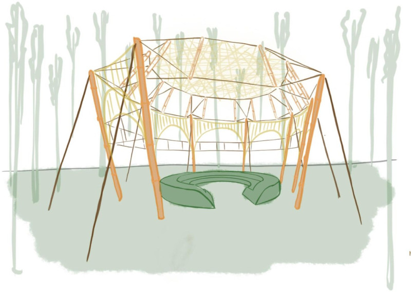Trellised Bamboo Pavilion Integrating Natural Light and Community Engagement  