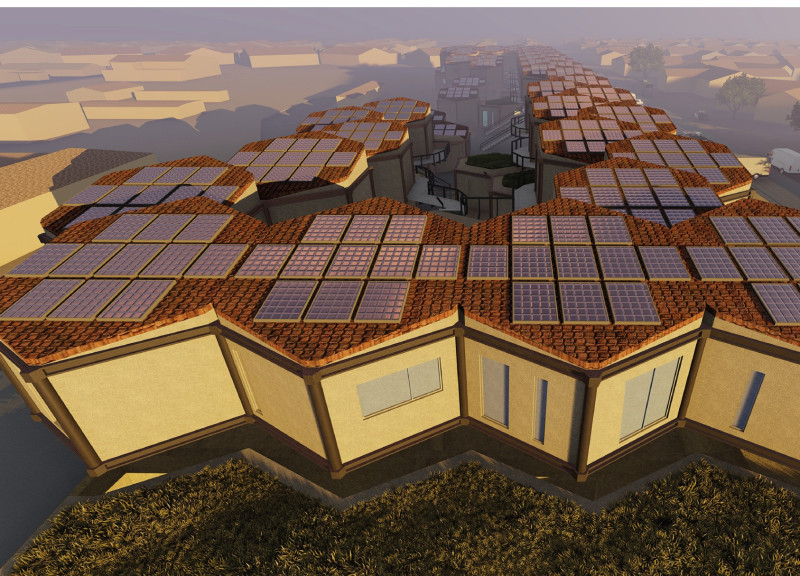 Charred Wooden Shingles and Solar Panel Integration in a Flexible Community Housing Model  