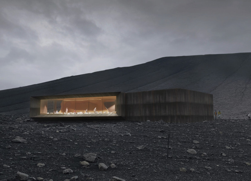 Corten Steel and Weathered Concrete Embrace Geological Education in a Volcanic Landscape