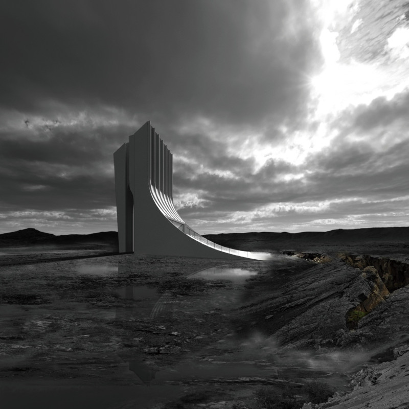 Geothermal Observation Tower Enhanced by Angular Concrete Form and Expansive Glass Facades  