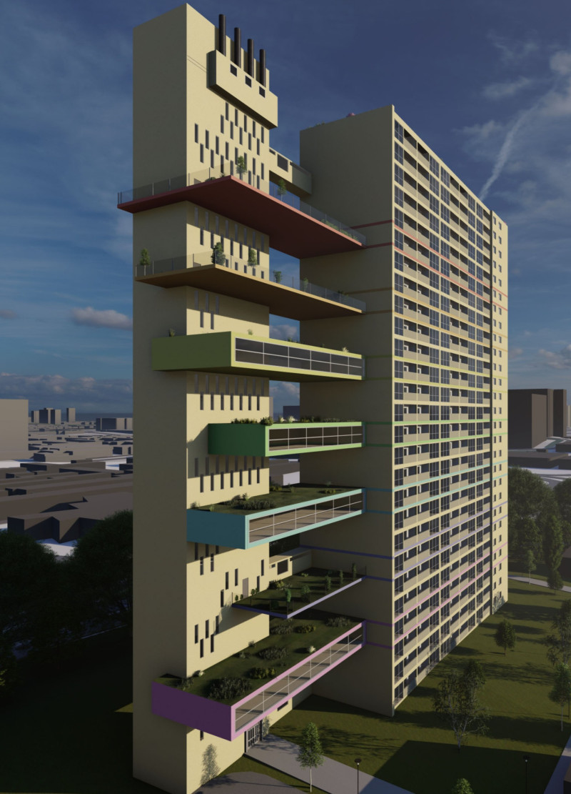 Charred Wooden Shingles and Cross-Laminated Timber Defining Sustainable Urban Living