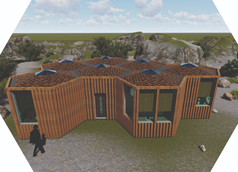 Eco-Friendly Hexagonal Residence Crafted with Cork and Galvanized Steel in Mountainous Landscape
