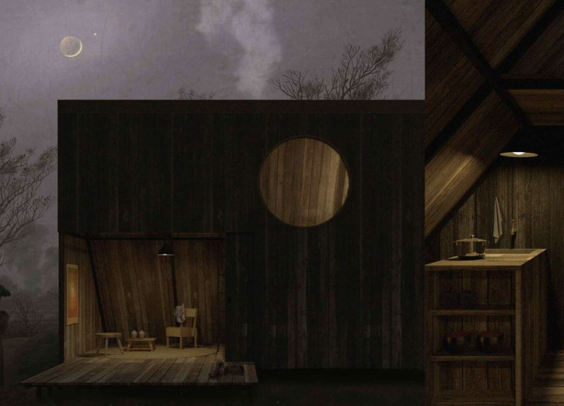Charred Wooden Shingles and Natural Timber Panels in a Serene Residential Retreat