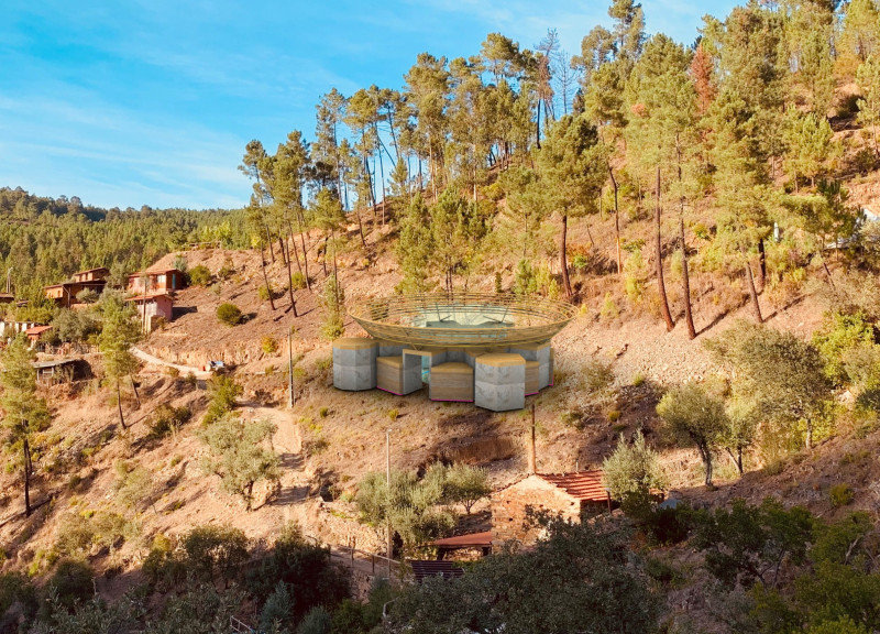 Reclaimed Glass Canopy With Circular Timber Structure for Mindfulness Retreat  