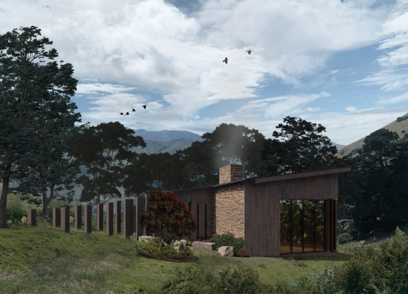 Rotating Cedar Panels Enveloping a Stone Hearth in a Meditation Cabin Nestled Within a Northern Forest