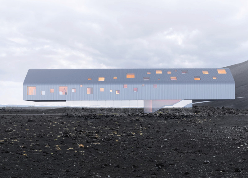 Cantilevered Structure with Metal Façade and Sheep Wool Insulation Nestled in a Volcanic Landscape