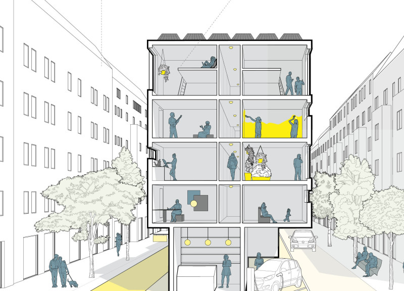 Cross-Laminated Timber With Charred Shingles Forms A Flexible Urban Community Space