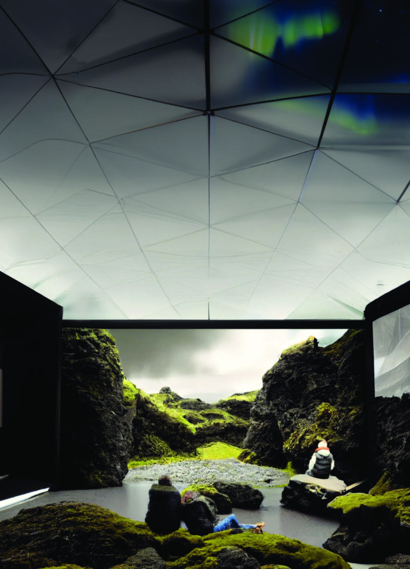 Spherical Inflatable Structure Featuring EFFE Mesh and Geothermal Solutions for Cinematic Experiences
