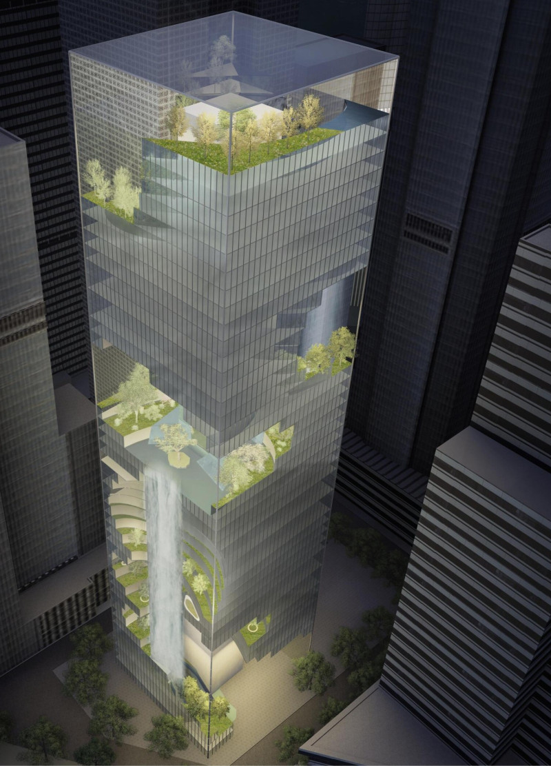 Cascading Water Features And Vertical Gardens Enhance Urban Living In A High-Performance Glass Skyscraper  