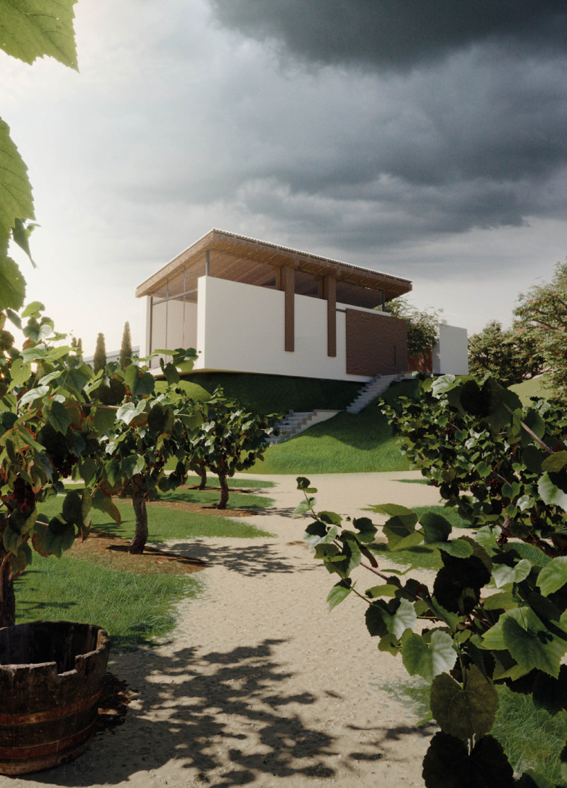 Ventilated Spaces Emphasizing Glulam Beams and Cork Embedding in a Vineyard Setting  