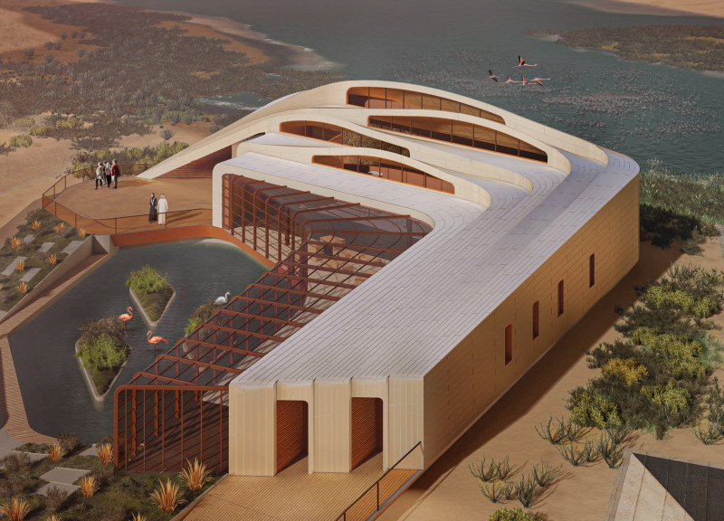 Undulating Roofs Crafted From Wooden Trusses Enhance Visitor Engagement In A Tinted Glass Hub For Wetland Conservation