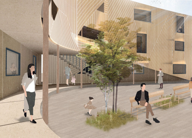 Charred Wooden Shingles and Cross-Laminated Timber Panels Define Sustainable Community Space  