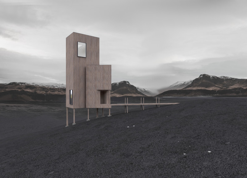 Charred Wood Shingles Elevate A Sustainable Observation Tower Against A Volcanic Backdrop  