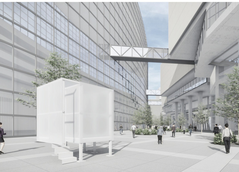 Translucent Polycarbonate Cube With Reflective Surfaces Offering Urban Serenity
