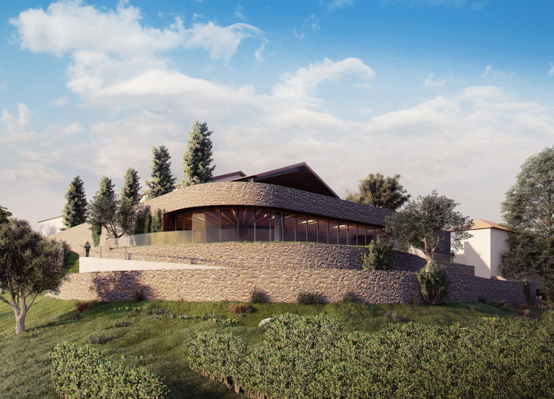 Corten Steel Facade and Natural Stone Harmony in a Vineyard Tasting Room  