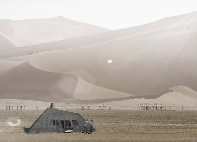 Natural Fiber Screens and Date Palm Wood Enhance Desert Retreat's Ecological Harmony